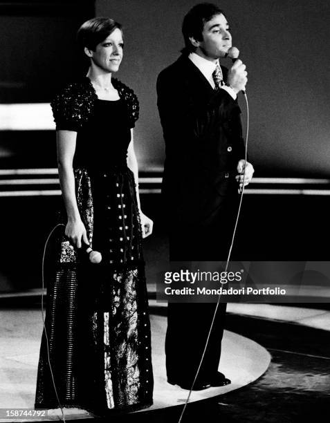 Italian singer Wilma Goich taking part with her husband, Italian singer-songwriter Edoardo Vianello in the closing performance of Canzonissima....