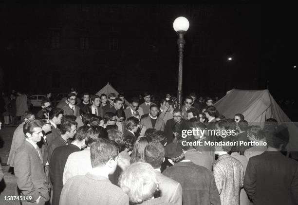 Italian students and researchers of the Cattolica University camping in largo Gemelli and doing a hunger strike. They're protesting against the...