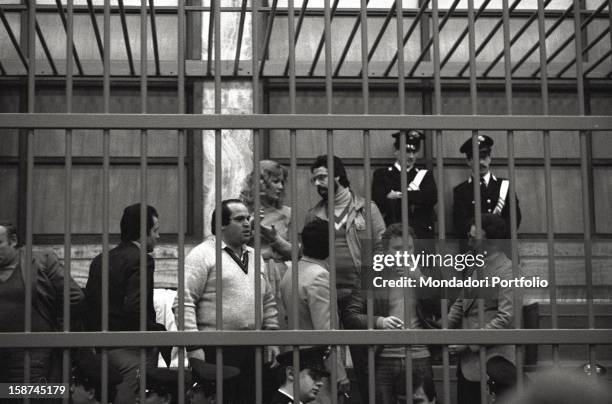 The partner of the Italian criminal Francis Turatello Carmela Onida and some members of his gang attending the trial in which they are accused...