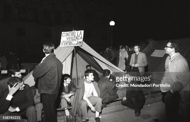 Italian students and researchers of the Cattolica University camping in largo Gemelli and doing a hunger strike. They're protesting against the...