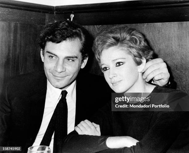 Italian actor and scenarist Gian Maria Volonté smiling with his partner, the Italian actress Carla Gravina. Milan, March 1968