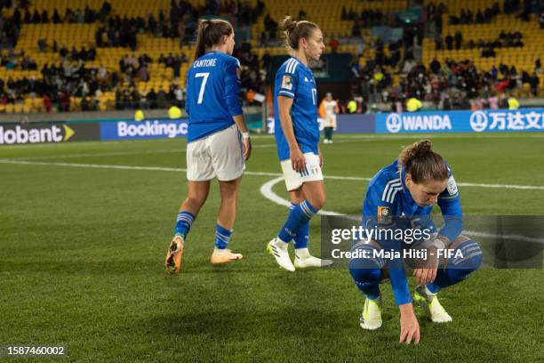 Elena Linari of Italy looks dejected after the team's defeat and elimination from the tournament during the FIFA Women's World Cup Australia & New...