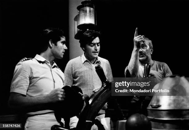 Italian actor Nino Castelnuovo receiving directions from director Eriprando Visconti in the TV film L'ospite segreto. June 1967