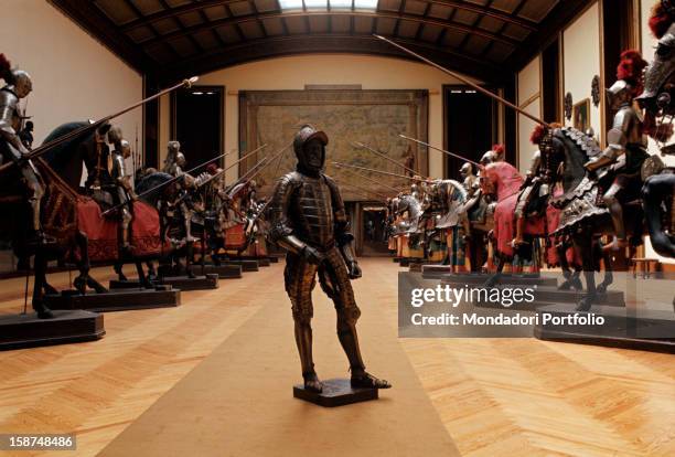 Close-up of a the magnificent, lavishly decorated armour of Philip II, first King of Spain from 1556 to 1598, exhibited in the Royal Armoury of...