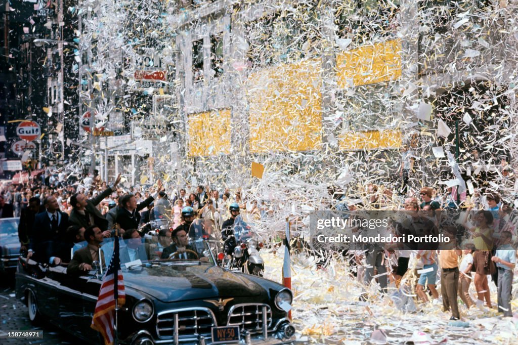 Neil Armstrong, Michael Collins and Buzz Aldrin warm welcomed