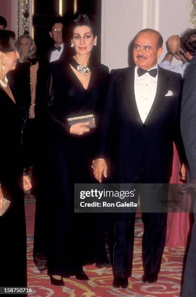 Businessman Adnan Khashoggi and wife Shahpari Khashoggi attend the Wedding of Donald Trump and Marla Maples on December 20, 1993 at The Plaza Hotel...
