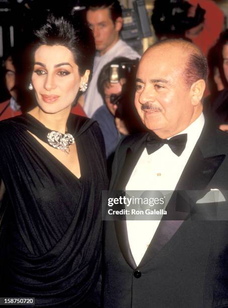 Businessman Adnan Khashoggi and wife Shahpari Khashoggi attend the Wedding of Donald Trump and Marla Maples on December 20, 1993 at The Plaza Hotel...