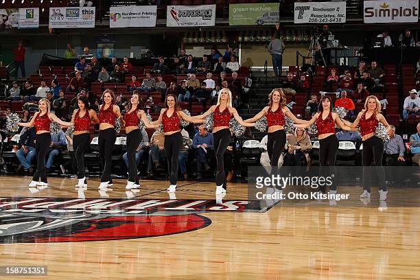 The Stampede Spirit dance team performs during the NBA D-League game between the Idaho Stampede and the Maine Red Claws on December 26, 2012 at...