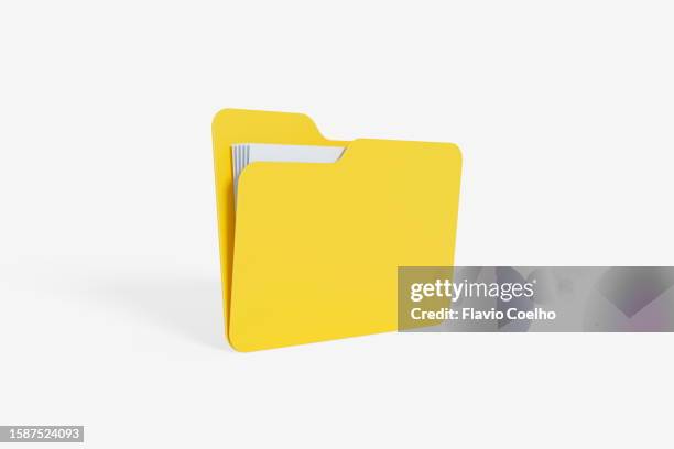single yellow folder on white background - file stock pictures, royalty-free photos & images