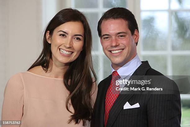 Mademoiselle Claire Lademacher and SAR The Prince Felix of Luxembourg attend a Portrait Session at Chateau De Berg on December 27, 2012 in...