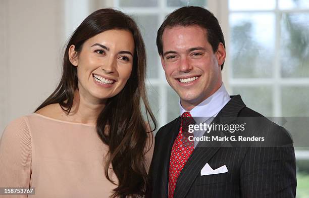 Mademoiselle Claire Lademacher and SAR The Prince Felix of Luxembourg attend a Portrait Session at Chateau De Berg on December 27, 2012 in...