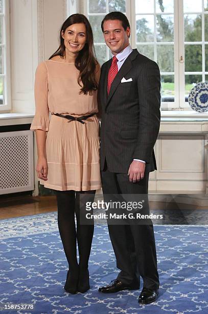Mademoiselle Claire Lademacher and SAR The Prince Felix of Luxembourg attend a Portrait Session at Chateau De Berg on December 27, 2012 in...
