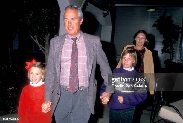 Actor Steve Kanaly, wife Brent Power and daughters on November 12, 1988 sighting at Los Angeles Equestrian Center in Burbank, California.