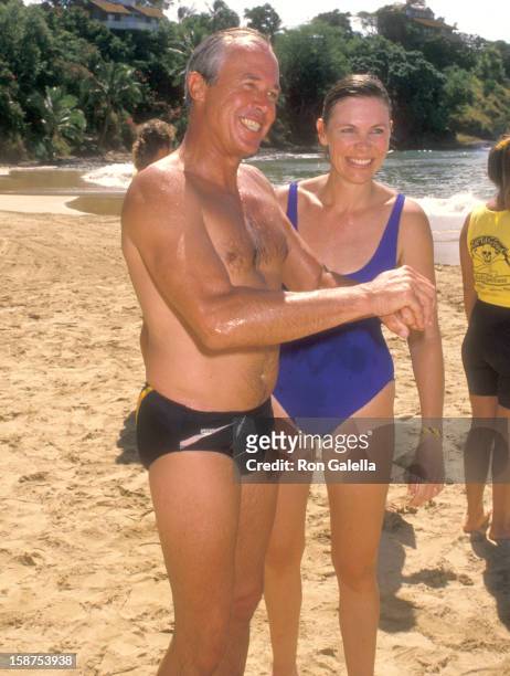 Actor Steve Kanaly and wife Brent Power attend the Kauai Lagoons Celebrity Sports Invitational - Captain Zodiac Boat Race Practice on October 6, 1988...