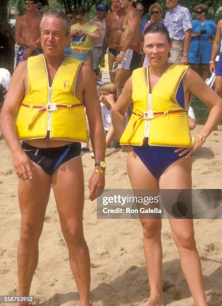 Actor Steve Kanaly and wife Brent Power attend the Kauai Lagoons Celebrity Sports Invitational - Captain Zodiac Boat Race on October 7, 1988 at...