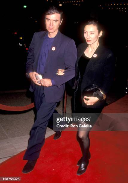 Musician David Byrne of Talking Heads and wife Adelle Lutz attend "The Silence of the Lambs" Century City Premiere on February 1, 1991 at Cineplex...