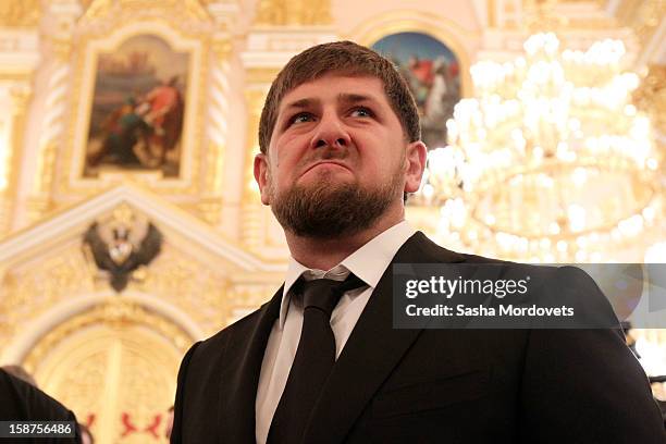 Head of the Chechen Republic Ramzan Kadyrov attends a State Council meeting at Grand Kremlin Palace on December 27, 2012 in Moscow, Russia. During...