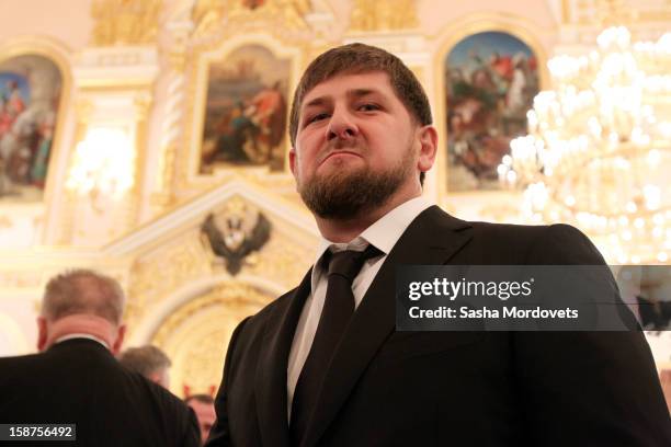 Head of the Chechen Republic Ramzan Kadyrov attends a State Council meeting at Grand Kremlin Palace on December 27, 2012 in Moscow, Russia. During...
