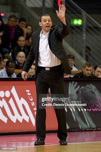 Head coach Michael Koch of Bonn reacts during the Beko BBL Basketball Bundesliga match between Telekom Baskets Bonn and WALTER Tigers Tuebingen at...