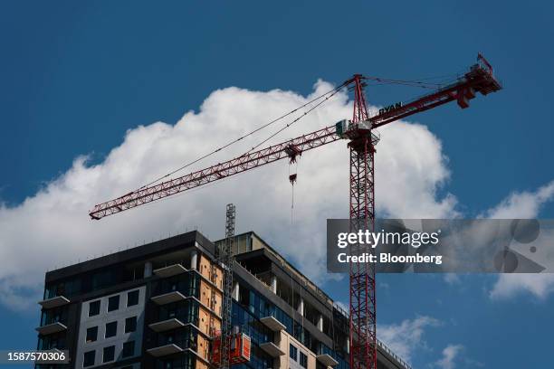 High-rise apartment building under construction in Minneapolis, Minnesota, US, on Wednesday, July 19, 2023. The Minneapolis area has seen an increase...