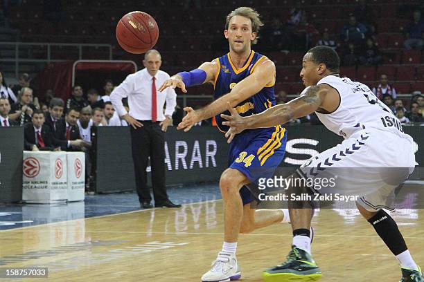 Zoran Planinic of Bc Khimki Moscow competes with Curtis Jerrells of Besiktas Jk Istanbul in action during the 2012-2013 Turkish Airlines Euroleague...