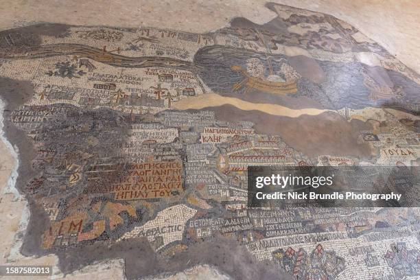 madaba mosaic map, madaba, jordan. - mosaic greek stock pictures, royalty-free photos & images