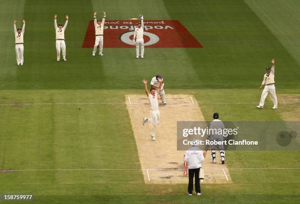 Jackson Bird of Australia takes the wicket of Thilan Samaraweera of Sri Lanka during day three of the Second Test match between Australia and Sri...