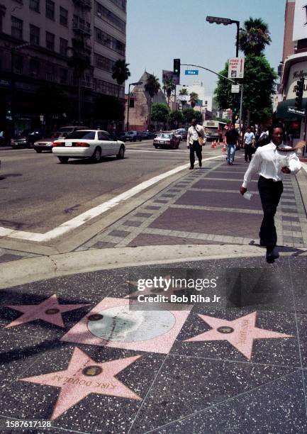 Stars honoring Kirk Douglas and Edward R Morrow can be found at the intersection of Hollywood Boulevard and Vine Street, July 15, 1996 in Hollywood...