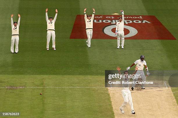 Jackson Bird of Australia takes the wicket of Thilan Samaraweera of Sri Lanka during day three of the Second Test match between Australia and Sri...