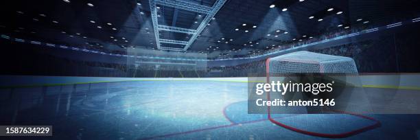 3d render of hockey arena, ice skate. fans support and waiting for sport teams. crowded stands. - hockey background stockfoto's en -beelden