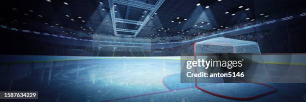 3d render of hockey arena, ice skate. fans support and waiting for sport teams. crowded stands. - ice hockey field stock pictures, royalty-free photos & images