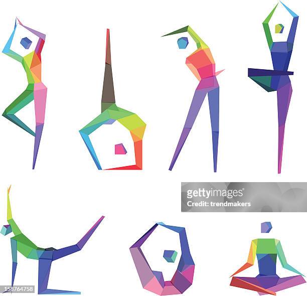 concept polygonal people - woman exercising stock illustrations