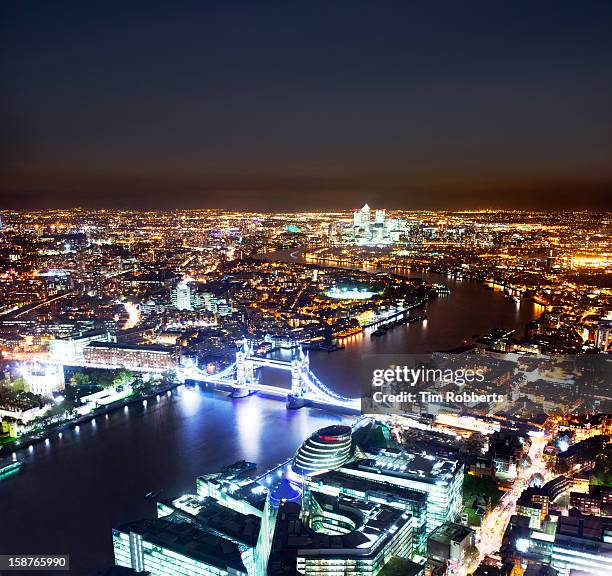 view of london at night, looking east. - guildhall london stock pictures, royalty-free photos & images