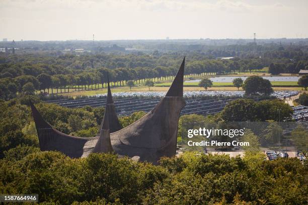 The entrance and the parking of Efteling seen from the Pagoda on August 9, 2023 in Kaatsheuvel, Netherlands. The Netherlands' eccentric theme park,...