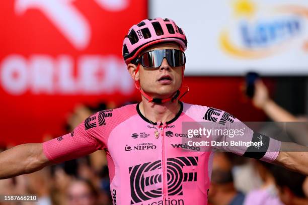 Marijn Van Den Berg of The Netherlands and Team EF Education-EasyPost celebrates at finish line as stage winner during the 80th Tour de Pologne 2023,...