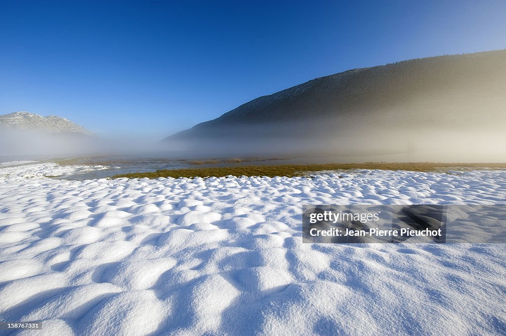 Snow and fog in the French Riviera hinterland