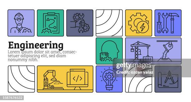 engineering line icon set and banner design - geology icon stock illustrations