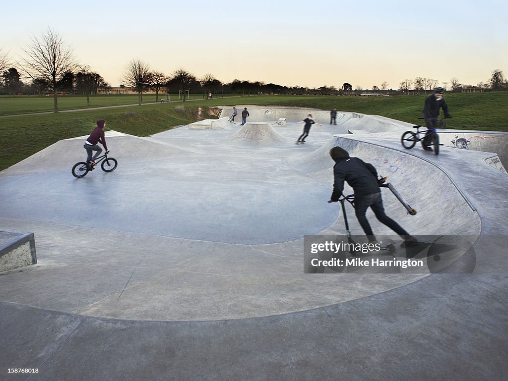 Teenagers Enjoying City Skate Park