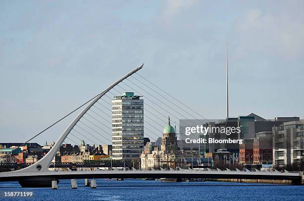 The Samuel Beckett Bridge spans the River Liffey in Dublin, Ireland, on Thursday, Dec. 27, 2012. Ireland will take over the EU presidency in January...