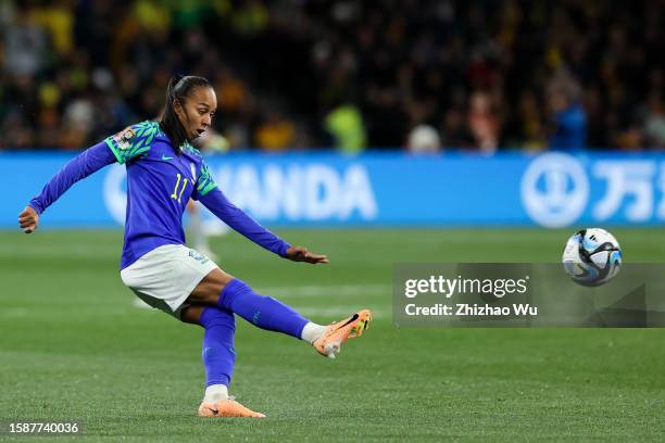 Adriana of Brazil pass the ball during the FIFA Women's World Cup Australia & New Zealand 2023 Group F match between Jamaica and Brazil at Melbourne...