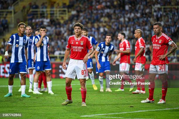 Joao Neves of SL Benfica looks on during the Supercopa de Portugal Final match between SL Benfica v FC Porto at Estadio Municipal de Aveiro on August...