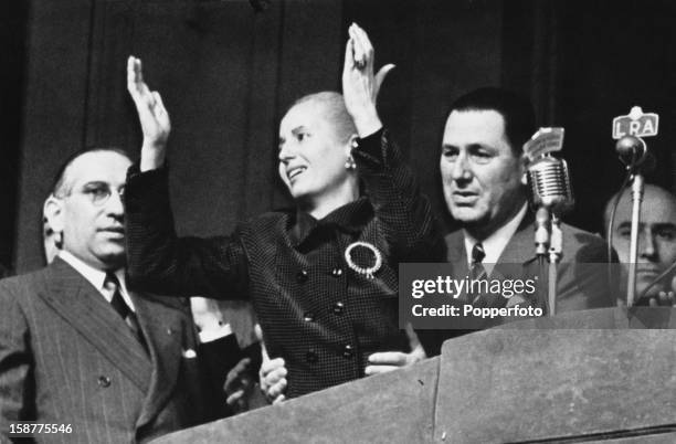 President Juan Perón and his wife Eva Perón celebrate the Día de la Lealtad, or Loyalty Day, in Argentina, 17th October 1951. The day commemorates...