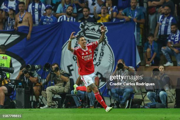 Angel Di Maria of SL Benfica celebrates scoring SL Benfica first goal during the match between SL Benfica and FC Porto for the Supertaca de Portugal...