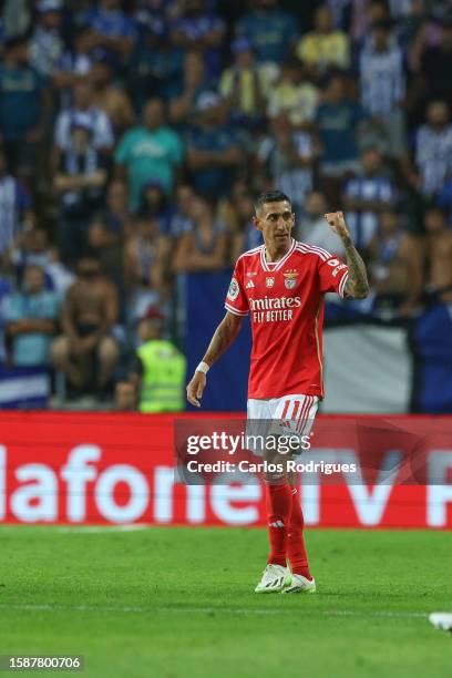 Angel Di Maria of SL Benfica celebrates scoring SL Benfica first goal during the match between SL Benfica and FC Porto for the Supertaca de Portugal...