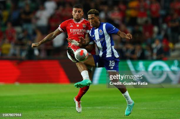 Nicolas Otamendi of SL Benfica with Danny Namaso of FC Porto in action during the SuperTaca de Portugal match between SL Benfica and FC Porto at...