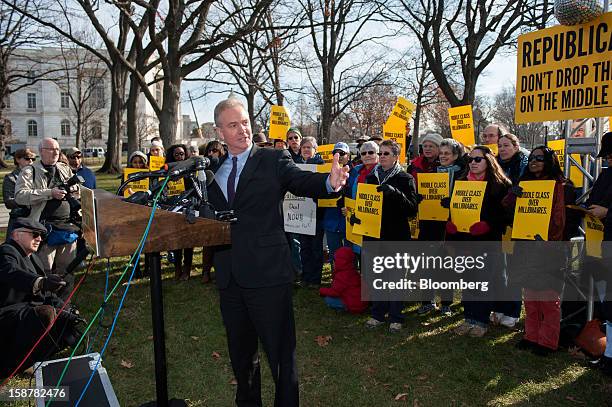 Representative Chris Van Hollen, a Democrat from Maryland, speaks at a protest on the grounds of the U.S. Capitol in Washington, D.C., U.S., on...