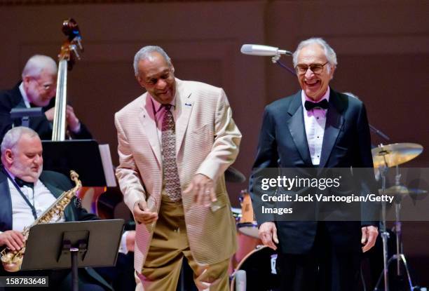 American comedian Bill Cosby introduces jazz musician and composer Dave Brubeck and his band at the 'Dave Brubeck's Birthday Party - Take 5 Plus 80'...