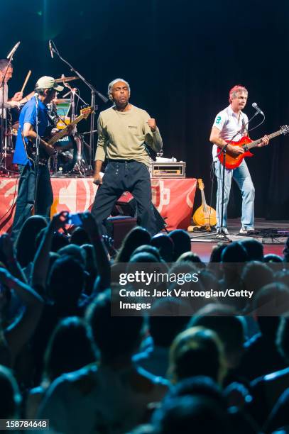 Brazilian musician and politician Gilberto Gil performs with his band at the Nokia Theatre, New York, New York, June 24, 2008.
