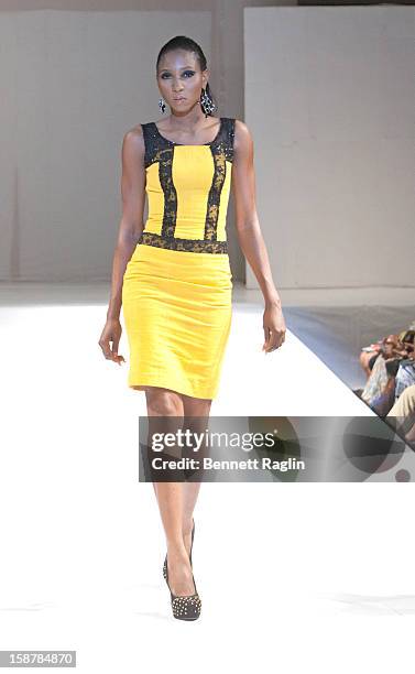 Model wearing the Diamond Collection By Folake Majin Fashion Show at Iko Hotel and Suites on December 27, 2012 in Lagos, Nigeria.