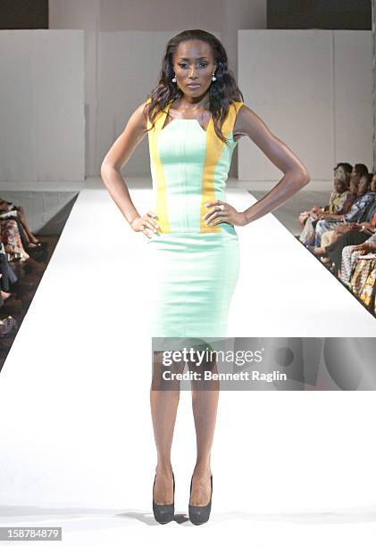 Model wearing the Diamond Collection By Folake Majin Fashion Show at Iko Hotel and Suites on December 27, 2012 in Lagos, Nigeria.